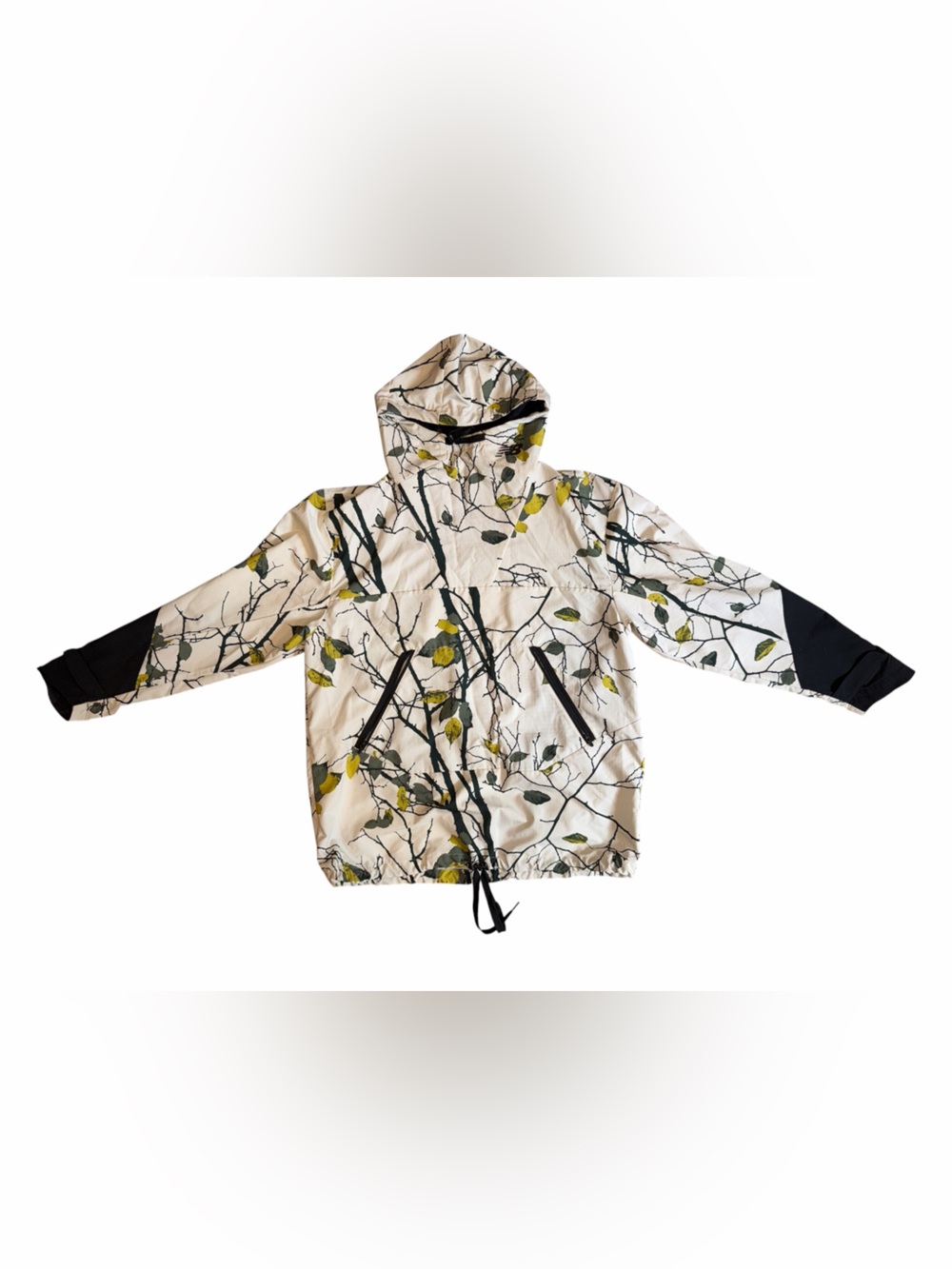 New Balance Cream Floral-Print Wind Breaker Jacket with Black Sleeve Panels - Picture 4 of 8